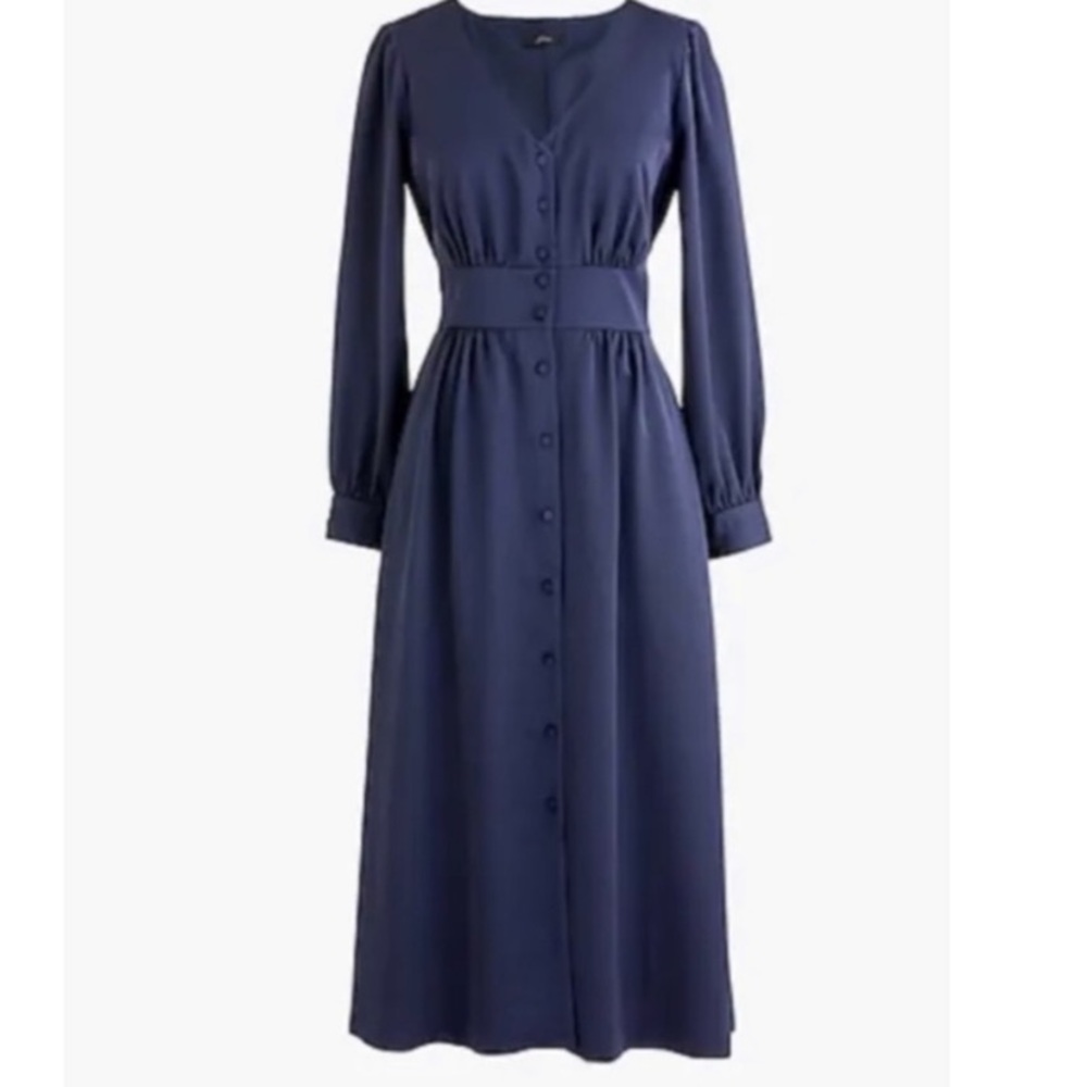 J Crew Midi Bottom Down Navy Blue Dress. Size 8